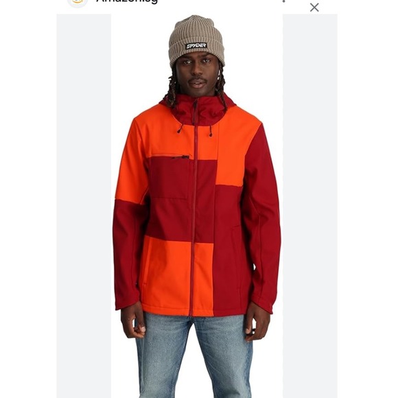 Spyder Nolan Softshell Jacket XL Twisted Orange Hooded Ski Snowboard Fleece Line